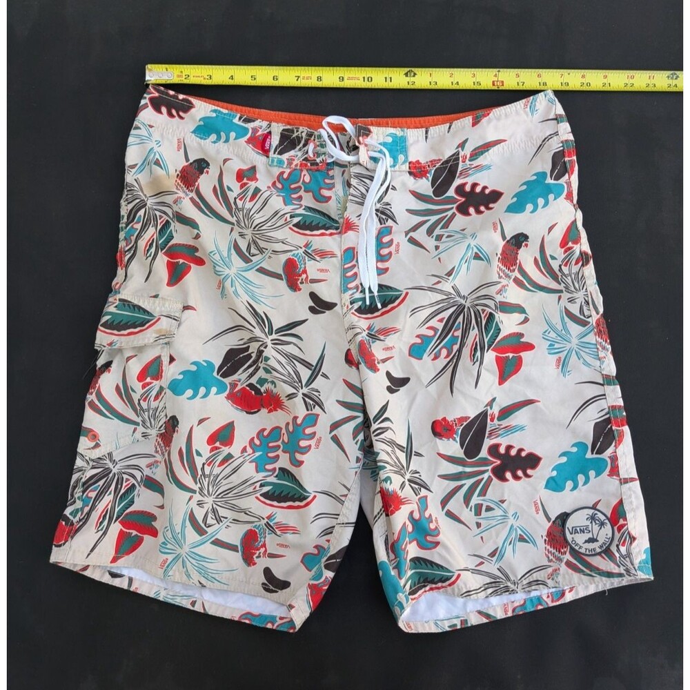 Vans Board Shorts Mens 36 Cream Tropical Parrot Floral Print Boardshorts